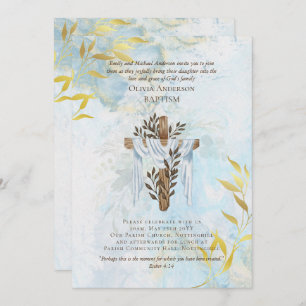 Invitation BAPTISM classique Aqua Blue Gold