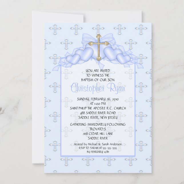 Invitation Baptism Inviation de Cross & Heart (Devant)