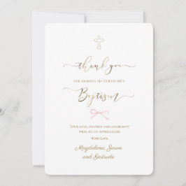 Invitation Baptism little pink bow thank you card