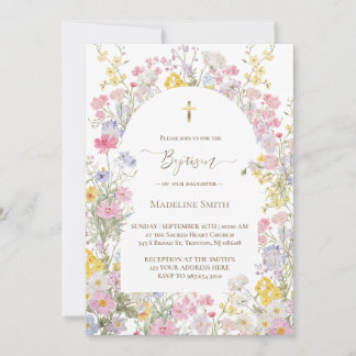 Invitation Baptism watercolor meadow flowers