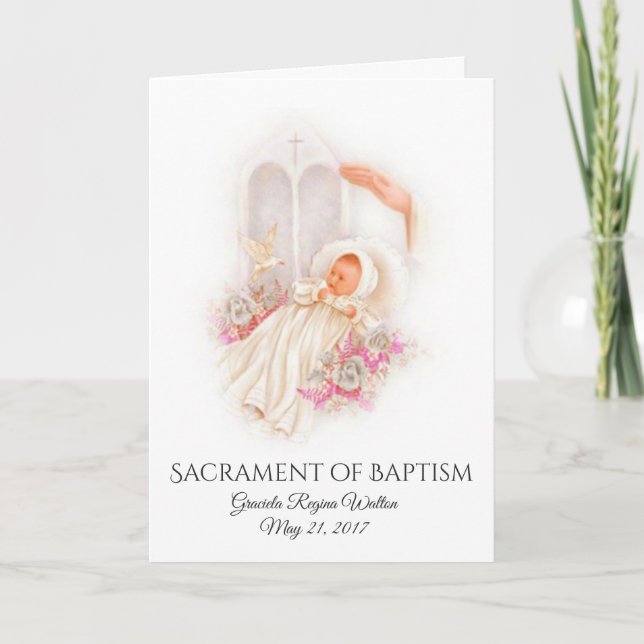 Invitation Baptismal Baby Girl Pink Flowers Card (Devant)