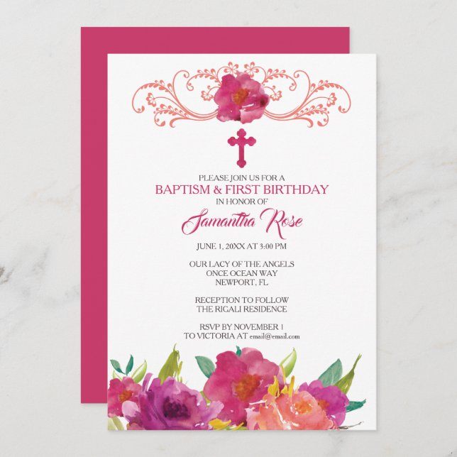 Invitation BAPTISME et premier anniversaire (Devant / Derrière)