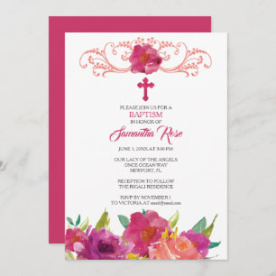 INVITATION BAPTISME, Fille, rose