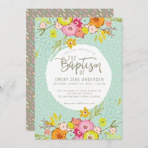 INVITATION BAPTISME LDS  Fille florale brillante e