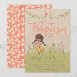 INVITATION BAPTISME LDS  Fille Vintage et douce