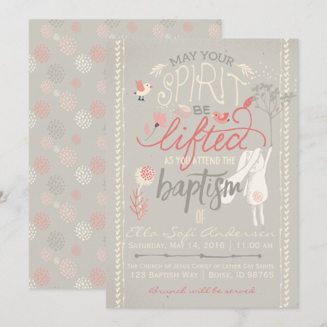 INVITATION BAPTISME LDS| Floral Girl Bunny (Devant / Derrière)