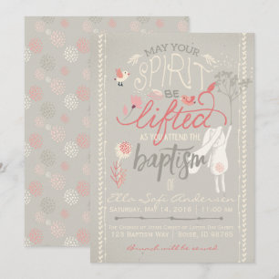 INVITATION BAPTISME LDS  Floral Girl Bunny