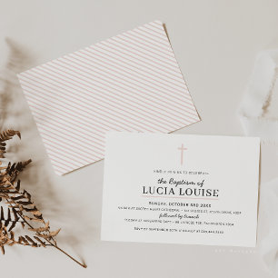 Invitation BAPTISME MODERNE Croix minimale simple rose pâle f