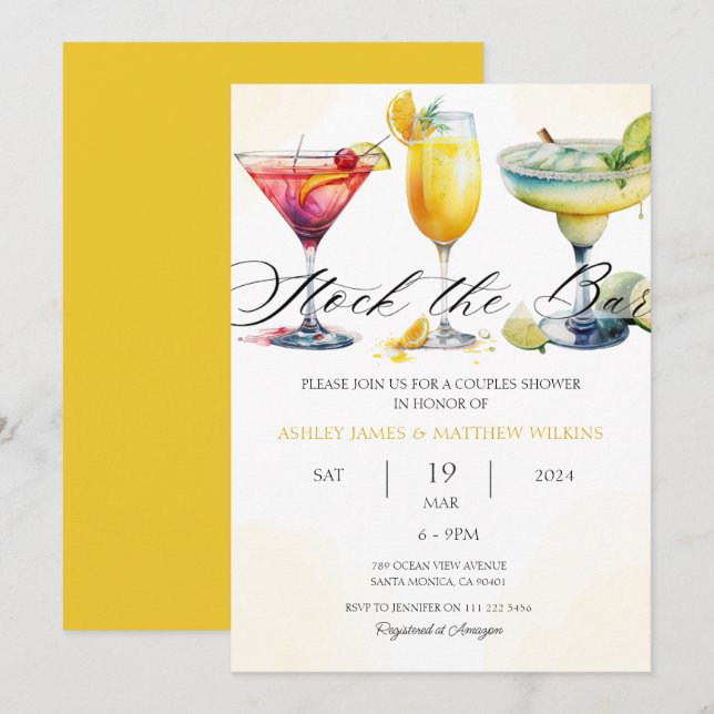 Invitation Bar à cocktails de douche mixte pour couples Moder (Devant / Derrière)