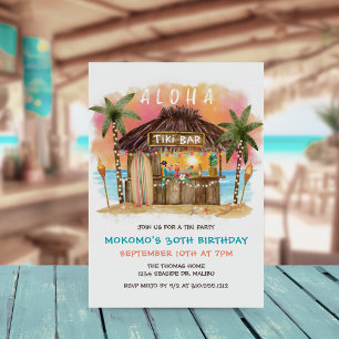 Invitation Bar à Tiki sur la Plage   Anniversaire au coucher 