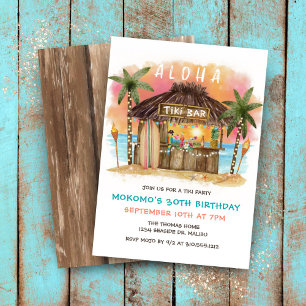 Invitation Bar à Tiki sur la Plage Anniversaire au coucher