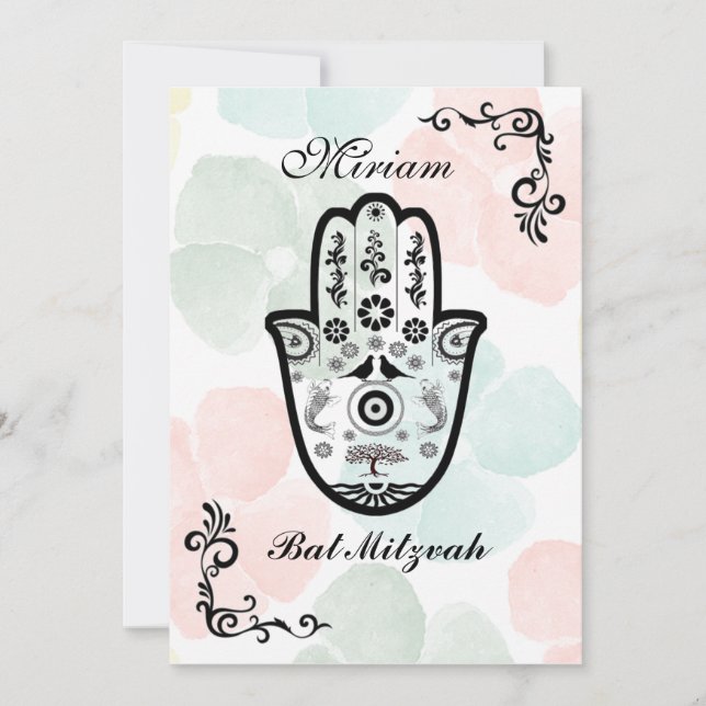 Invitation Bar Bat Bnai Hamsa Arbre de la vie Mitzvah Invitat (Devant)