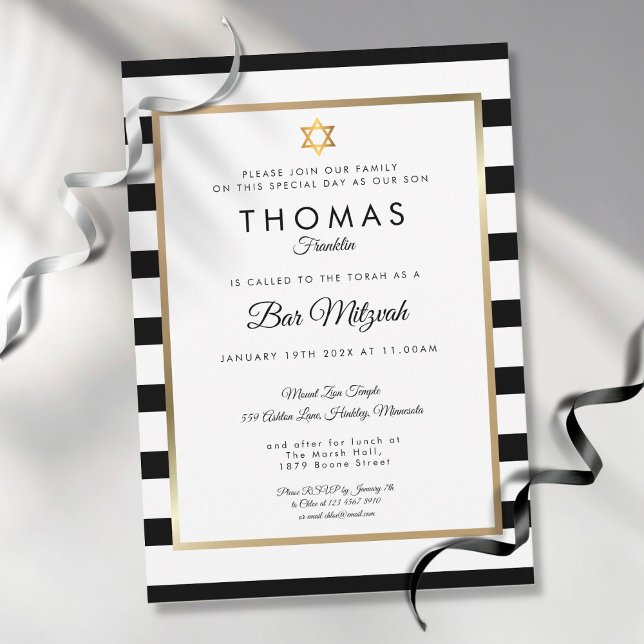 Invitation Bar, Bat mitzvah Classic Noir Blanc Blancs Or (Créateur téléchargé)