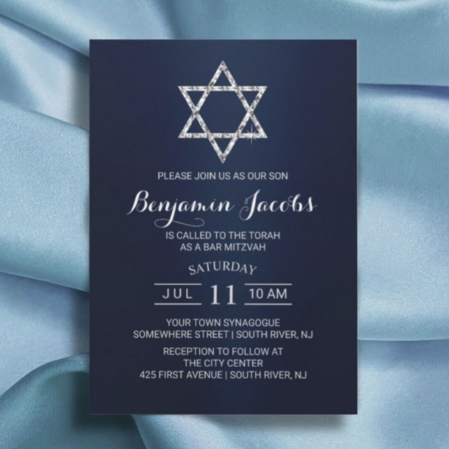 Invitation Bar Bat mitzvah Moderne Marine étoile bleue de Dav (Créateur téléchargé)