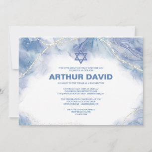 Invitation Bar contemporain bleu Mitzvah