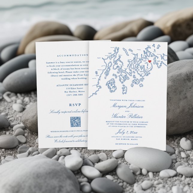 Invitation Bar Harbour Maine All-in-One QR code RSVP Mariage (Bar Harbor Maine all in one QR code invitation from Penobscot Bay Shop.)