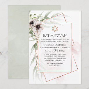Invitation Bar Mitzvah à l'aquarelle Eucalyptus Géométrique