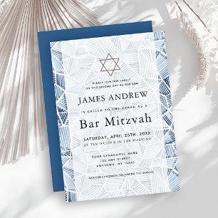 Invitation Bar Mitzvah à motif géométrique indigo 