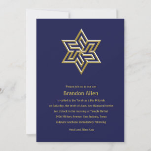 Invitation Bar Mitzvah Any Color with Gold Star of David