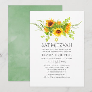 Invitation Bar Mitzvah aquarelle bohème aux tournesols