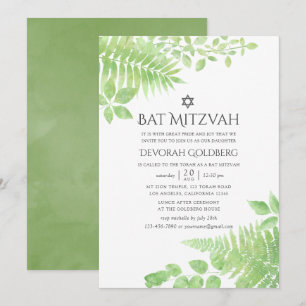 Invitation Bar Mitzvah aquarelle de verdure feuillue