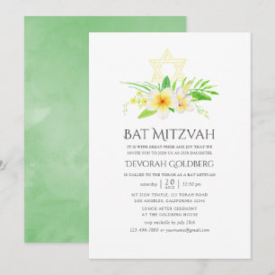 Invitation Bar Mitzvah aquarelle tropical frangipanier