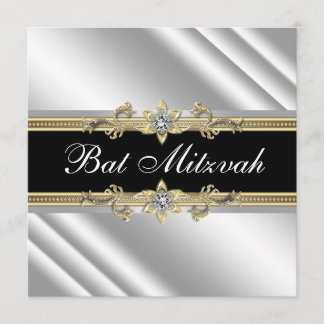 Invitation Bar Mitzvah argent noir et or