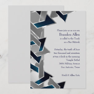 Invitation Bar Mitzvah Argent Turquoise bleu gris étoile de D