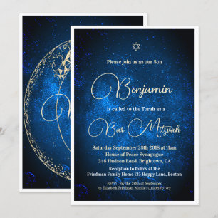 Invitation Bar Mitzvah Astral céleste étoile de lune David