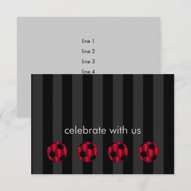 Invitation Bar Mitzvah Balle de football rouge et noir (Devant / Derrière)