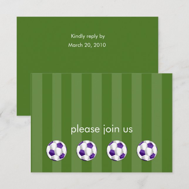 Invitation Bar Mitzvah Balle de football violet et blanc RSVP (Devant / Derrière)