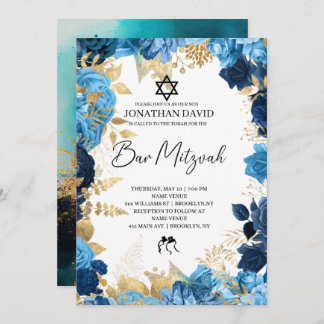 Invitation Bar Mitzvah\Bat mitzvah, Anniversaire, Blue Gold S