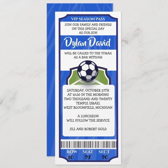 Invitation Bar Mitzvah Billets de FOOTBALL (Devant / Derrière)
