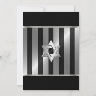 Invitation Bar Mitzvah Black and Silver Stripe Star de David