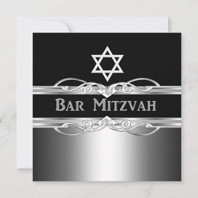 Invitation Bar Mitzvah Black Silver Metal Boy 2 (Devant)