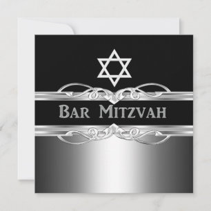 Invitation Bar Mitzvah Black Silver Metal Boy 2