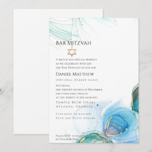 Invitation Bar Mitzvah Bleu Abstrait