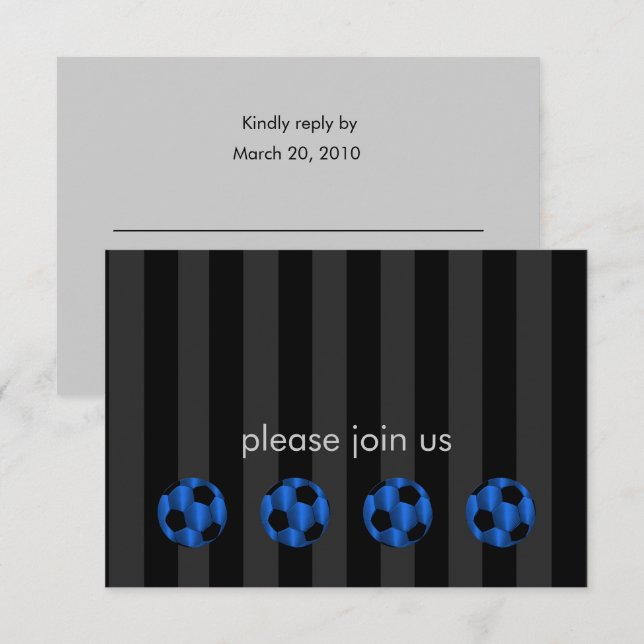 Invitation Bar Mitzvah Bleu et Black Soccer Ball (Devant / Derrière)