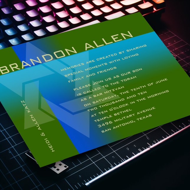 Invitation Bar Mitzvah Bleu et Turquoise sur n'importe quelle (Créateur téléchargé)