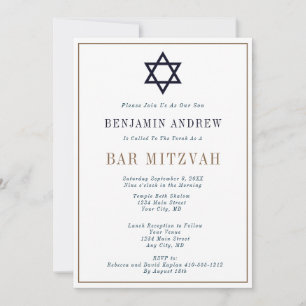 Invitation Bar Mitzvah bleu marine or classique