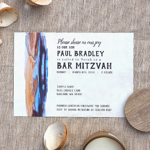 Invitation Bar Mitzvah Bleu Vibrant et Brun Caramel