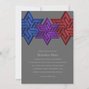 Invitation Bar Mitzvah bleu violet et étoile rouge de David