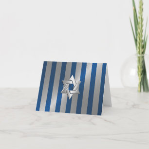 Invitation Bar Mitzvah Blue et Silver Stripe Star de David