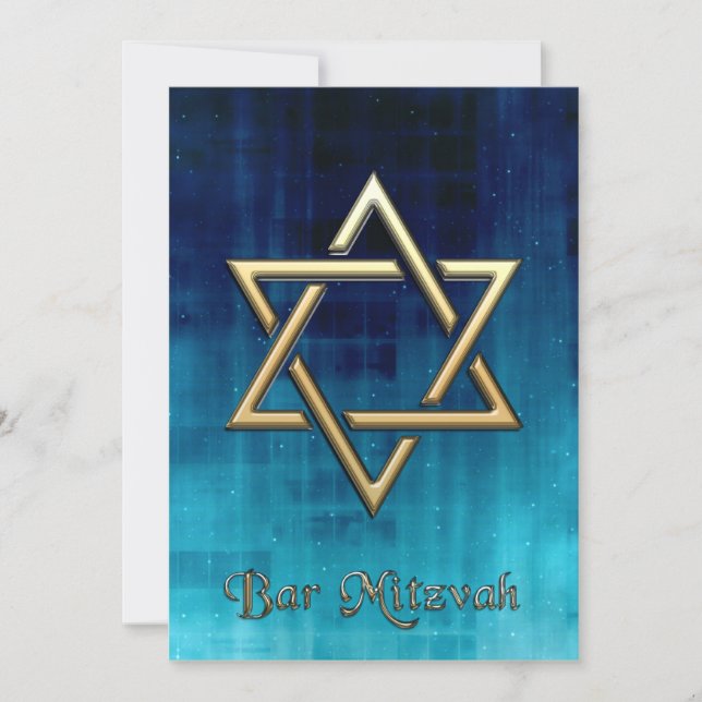 Invitation Bar Mitzvah Blue Galaxy & Gold Star de David (Devant)