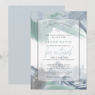 Invitation Bar Mitzvah Blue Green Brochures sèches