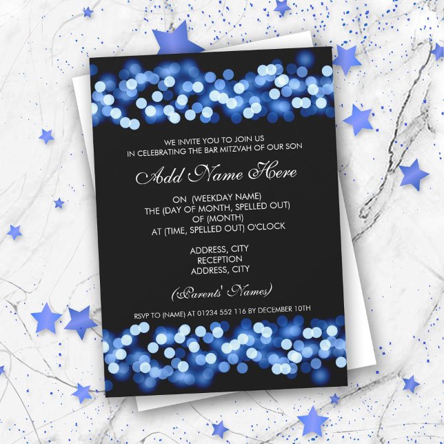 Invitation Bar Mitzvah Blue Hollywood Glam (Créateur téléchargé)