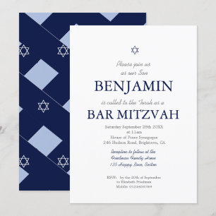 Invitation Bar Mitzvah Blue Motif Star de David Juif
