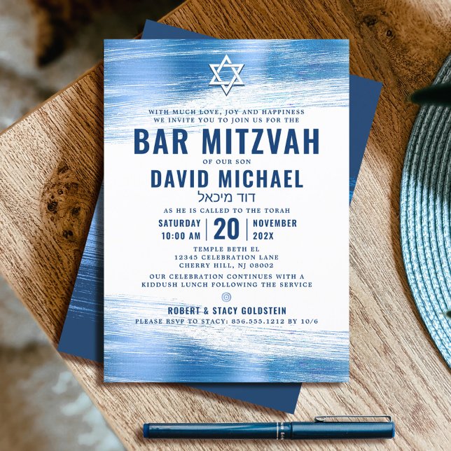 Invitation Bar Mitzvah Bold Moderne Marine Typographie Blue F (Créateur téléchargé)
