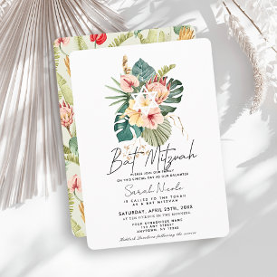 Invitation Bar Mitzvah Botanique de l'Hibiscus Rose Tropical