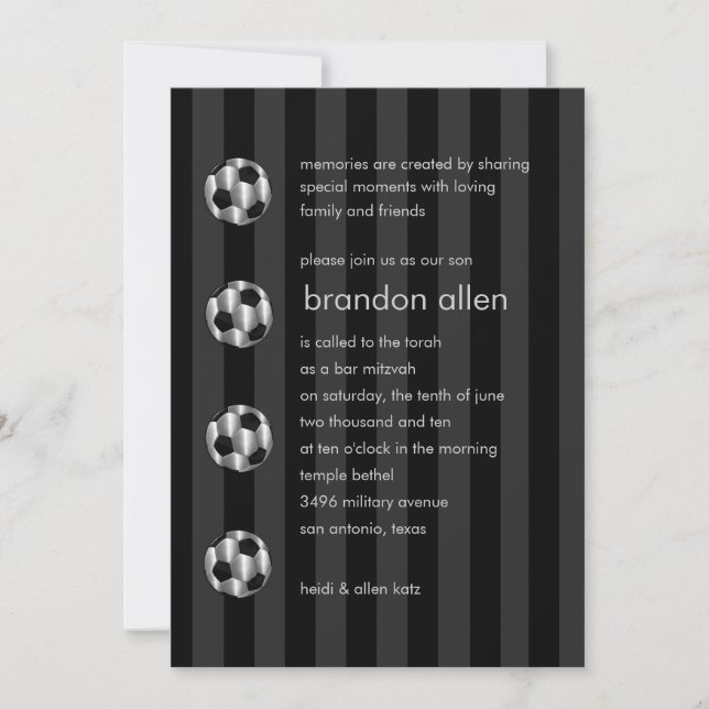 Invitation Bar Mitzvah boules de soccer en argent (Devant)